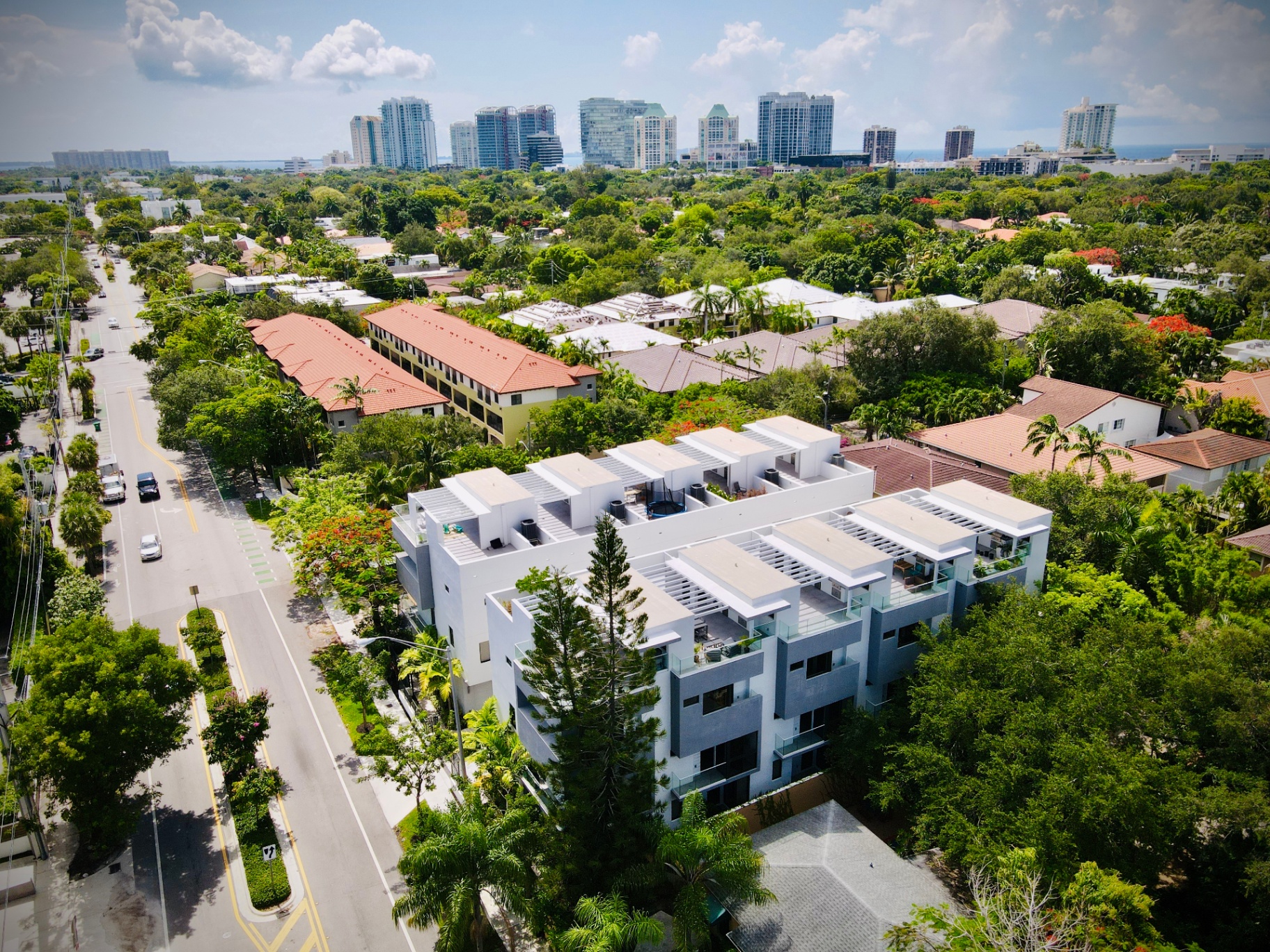 Aerial view of Coconut Grove multi-family property inspection